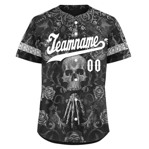 Custom Halloween Baseball Jersey for Men Women Kids Skull Casual Hip Hop Softball Jersey Print Name Numbers,Gift for Horror Lovers