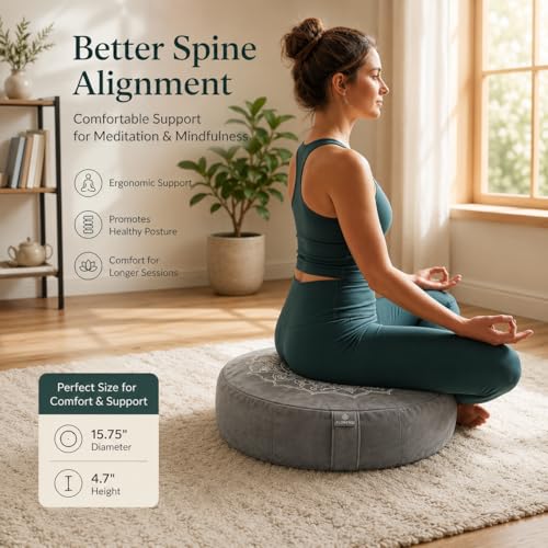 Meditation Cushion Set with Buckwheat Zafu, Breathing Light, Singing Bowl, Eye Pillow & Affirmation Cards – Meditation Kit for Beginners, Mindfulness Gift Set for Stress Relief & Yoga - Image 3
