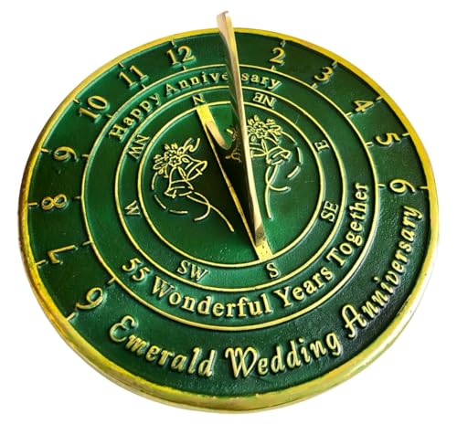 NauticalMart 55th Emerald Wedding Anniversary Sundial Gift for Parents, Grandparents, Friends, Husband or Wife, Couples, Him & Her Unique Marriage Present (55th Anniversary)
