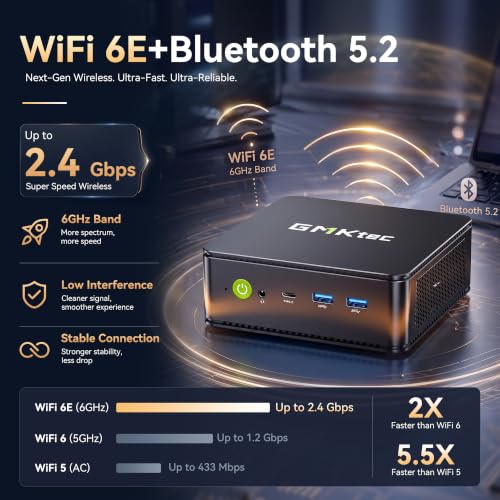 Image of GMKtec M5 S Mini PC AMD Ryzen 5400U 16GB DDR4 RAM (Dual Channel) 512GB SSD | Desktop Computer for Office Home, Dual 2.5G LAN, WiFi 6E, Triple Display, USB-C, HDMI 2.0, DP, BT 5.2