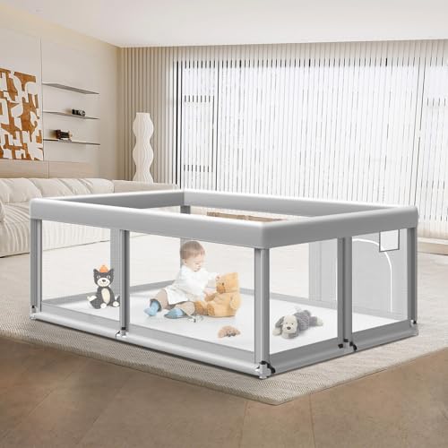 Image of 65×50 Inches Baby Playpen, Playpen for Babies and Toddlers, Baby Play Yards Indoor & Outdoor, Sturdy Safety Play Pen with Soft Breathable Mesh, Toddlers Activity Center with Anti-Slip Base