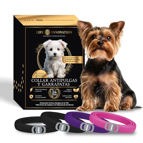 Pack de 4 Colliers Antiparasitaires pour Chiens, 24 Mois de Protection...