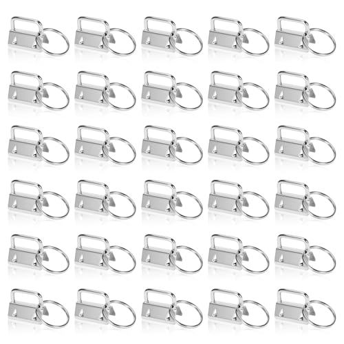 30PCS Key Fob Hardware Set 1 Inch with Split Rings Lanyard Keychain Hardware for Wristlet Key Fob Key Chain Clamp Supplies for DIY Craft Making