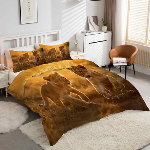 Housse de couette lion 220x240 en microfibre facile à laver avec zip