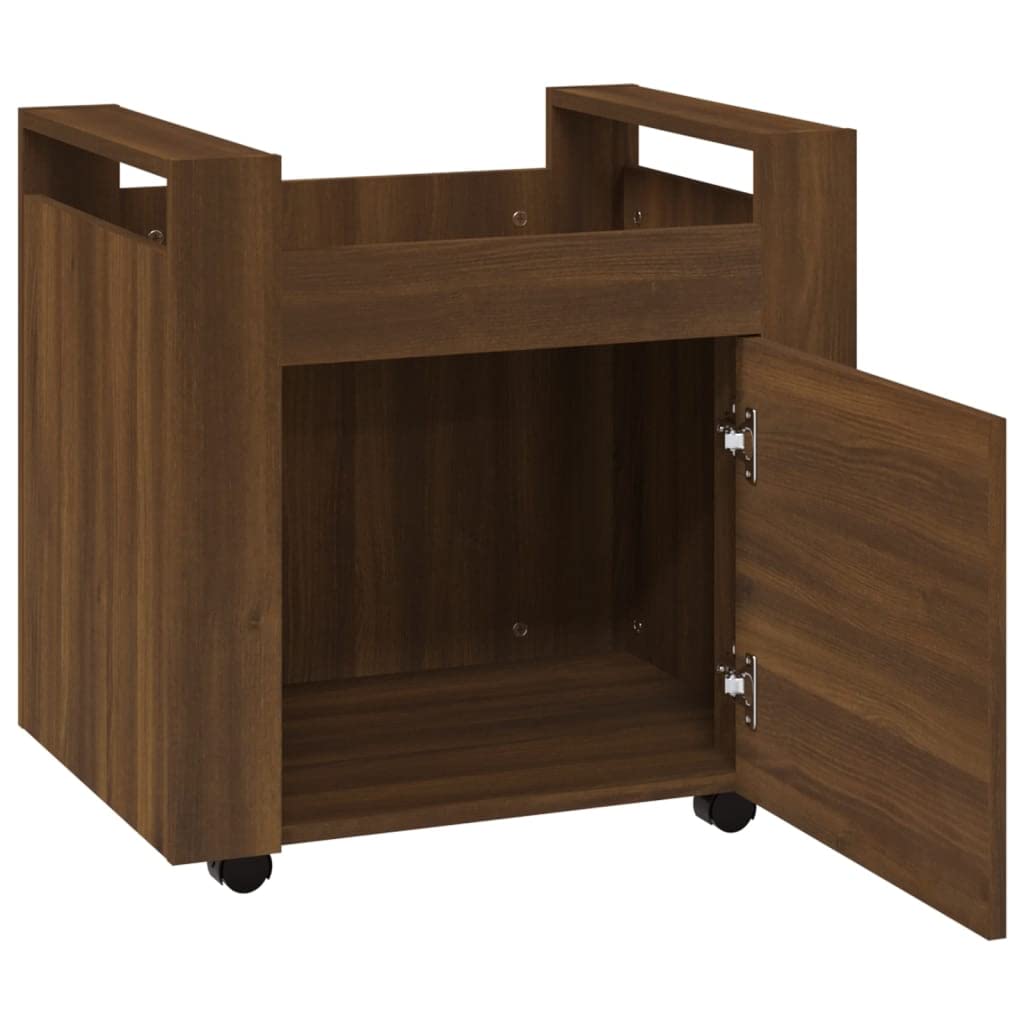 Carro de oficina genérico con puerta, 60 x 45 x 60 cm, madera de ingeniería roble marrón, almacenamiento bajo escritorio sobre ruedas, 4 ruedas móviles para organizar suministros y documentos