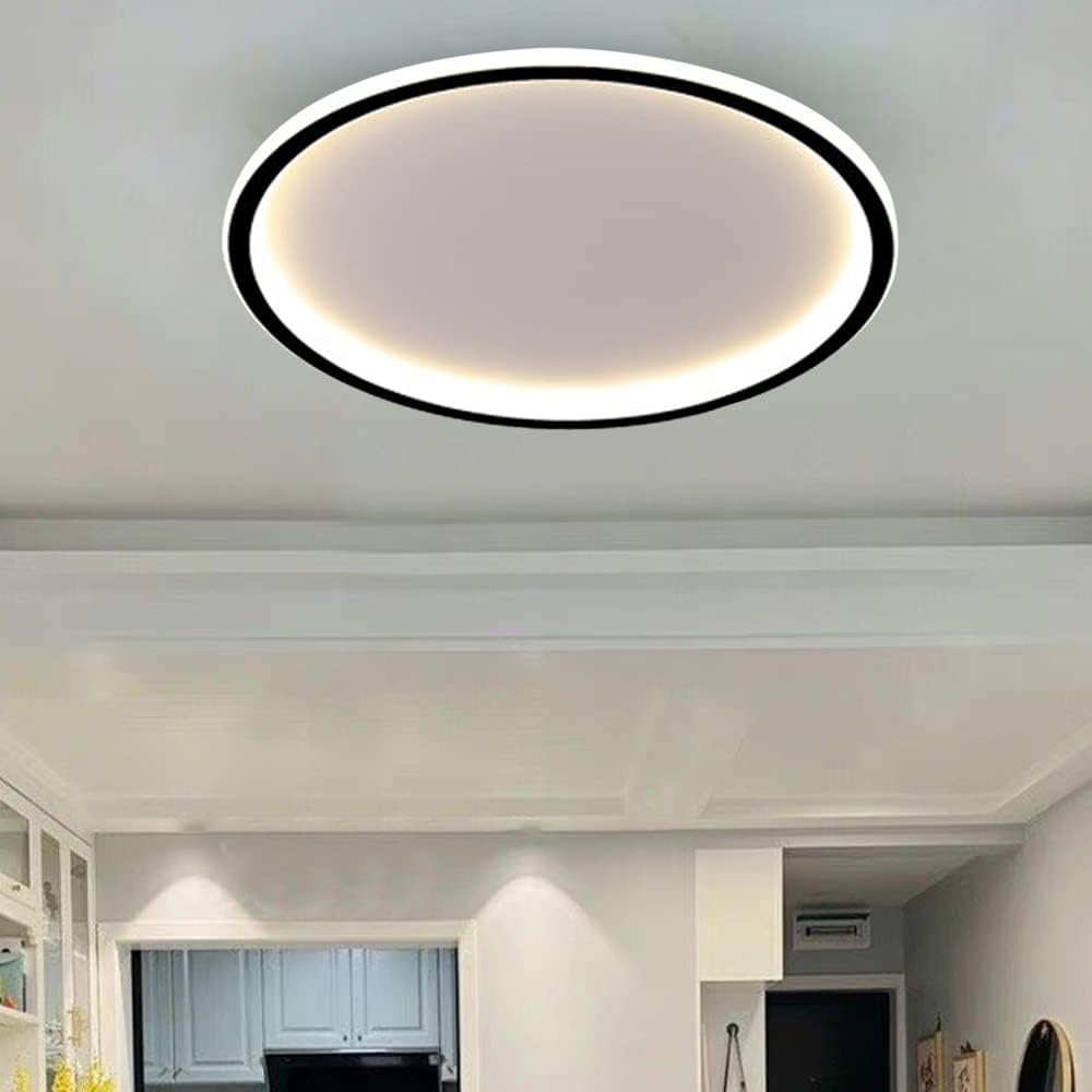 Nowoczesna i okrągła lampa sufitowa LED z możliwością ściemniania, 24 cale z regulacją za pomocą aplikacji, czarna, 66 W, do salonu i sypialni
