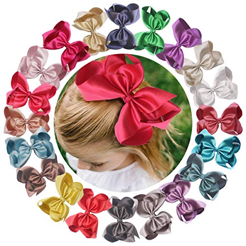 DeD 20 Colors 6 Inch Glitter Grosgrain Ribbon Shiny Hair Bow Alligator Clips Colorful Hair Accessories for Little Girls Kids