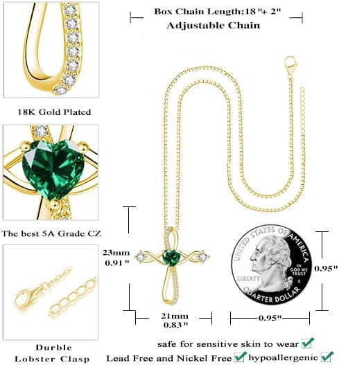Cross Pendant Necklace for Women 18K Gold/White Gold Infinity Necklaces Womens with Heart Birthstone,Religious Faith Christian Jewelry Mother's Day Gifts for Women - Image 4