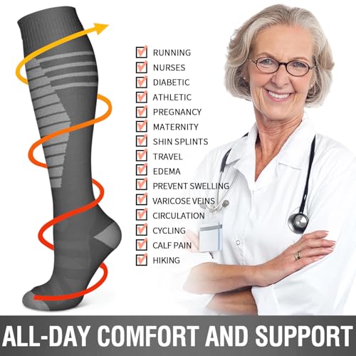 Image of Bluemaple 6 Pack Copper Compression Socks for Women and Men Circulation-Best Support for Medical, Running,Nursing,Athletic