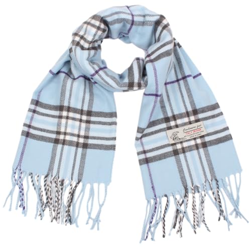 TZ Promise Karierter Kaschmir-Griff, klassischer weicher luxuriöser Winterschal für Herren und Damen, babyblau, Einheitsgröße