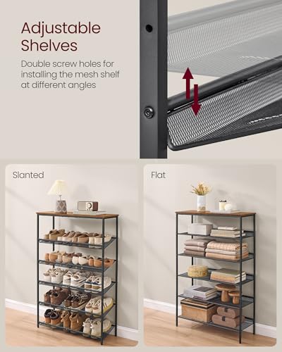 Image of VASAGLE Shoe Rack for Entryway, Freestanding, Adjustable, Industrial | 6-Tier Shoe Rack Organizer with Storage Shelves and Spacious Top, Rustic Brown and Ink Black ULBS044KD01