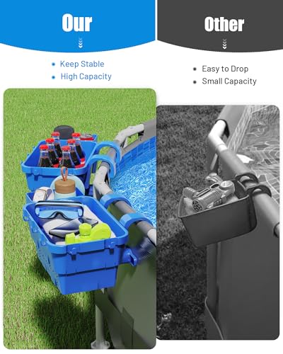 BITIWEND 2 Sets Poolside Storage Basket with Cup Holder Hooks,Above Ground Pool Accessories, Stretchable Pool Toy Basket Pool Accessories for Most Above Pool Blue - Thumbnail 5