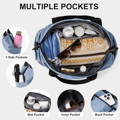 Fitness Bag for Women Small Blue, 17" Gym Bag with Wet Pocket Waterproof Portable Sports Tote for Swimming, Weekend Travel - image 4