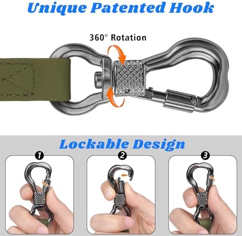 XiaZ Long Leash for Dogs Waterproof, Training Long Line Lead with Padded Handle for Large Medium Small Dogs Outside Walking, Playing, Camping, or Yard (30FT, Olive) - 2
