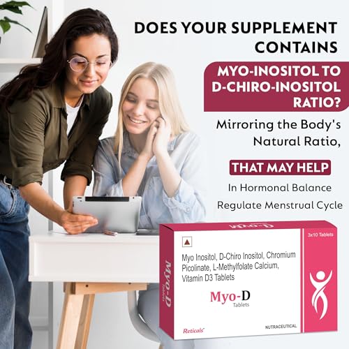 Image of PCOS, PCOD management for women- Myo-inositol, D-Chiro Inositol, L-Methylfolate Vitamin D3, Chromium picolinate, Pack of 60 Tablets