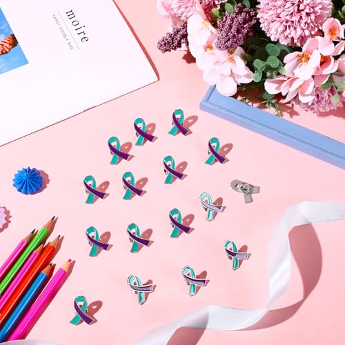 Image of Batiyeer 50 /100 /200 Pcs Suicide Prevention Awareness Ribbon Pin | Teal Purple Awareness Ribbon Pin for Souvenir Series Gift, Suicide Theme Favor