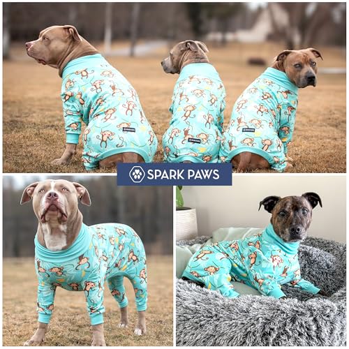 Image of Spark Paws Dog Pajama, Dog Recovery Suit Male, Onesie, Ultra-Soft and 4-Way Stretch, for Small Medium and Large Breeds - Monkey Business - S