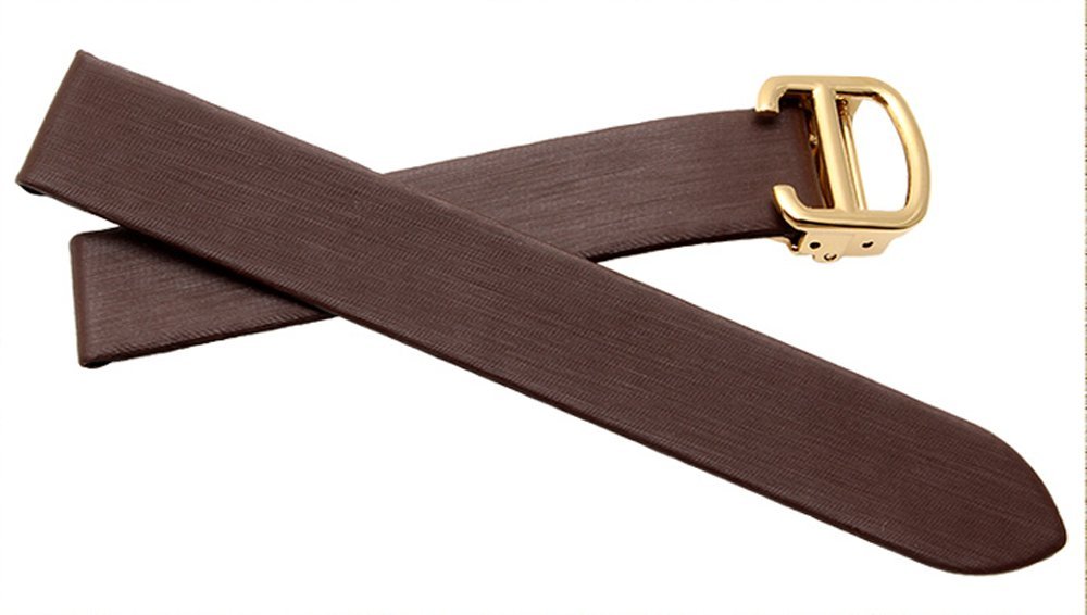 Richie strap]Ladies Silk Brown Watch Band 14mm Leather Strap Golden Buckle Fits for Cartier Tank WB707331 WE104531 Tonneau WE400331