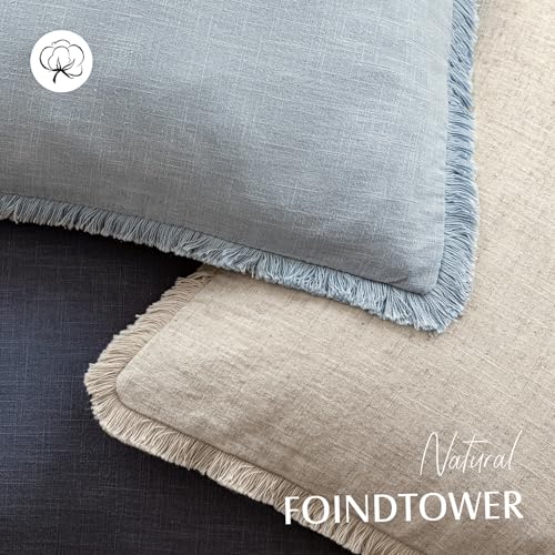 Image of Foindtower Decorative Linen Fringe Throw Pillow Covers Cozy Boho Farmhouse Cushion Cover with Tassels Soft Accent Pillowcase for Chair Sofa Bed Living Room Home Decor, 26x26 Inch,1PC,Sky Blue