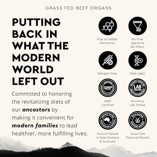 Image of Ancestral Supplements Grass Fed Beef Organ Supplement, Supports Whole Body Wellness with Proprietary Blend of Liver, Heart, Kidney, Pancreas, Spleen, Freeze-Dried Beef, Non-GMO, 180 Capsules