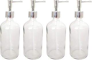 Beaupretty 4 sztuki pustych butelek z lejkiem z przezroczystego szkła do ponownego napełniania, butelki toaletowe, dozownik mydła z pompkami do olejków eterycznych, balsamów, płynów (biały)