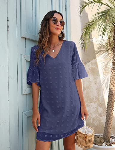 Image of Blooming Jelly Womens White Dresses Short Sleeve V Neck Ruffle Cute Sun Dress Chiffon Flowy Shift Mini Dress