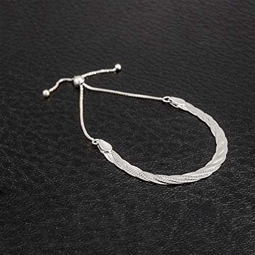 Image of Sterling Silver 925 Diamond-Cut 5MM Braided Herringbone Chain Bolo Bracelet - Extends Up to 9.25 Inches