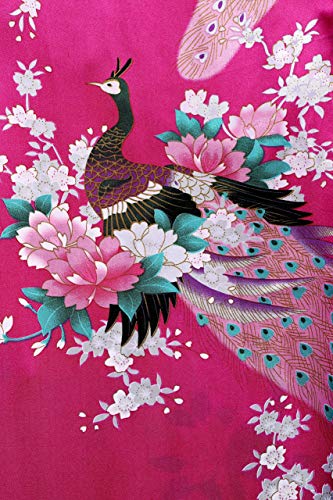 Image of BABEYOND Women's Kimono Robe Long Satin Robes with Peacock and Blossoms Printed Kimono Nightgown