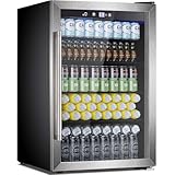 Joy Pebble Beverage Refrigerator Cooler 4.4 Cu.Ft,145 Can Mini Fridge with Glass Door for Beer Drinks Wines,Freestanding beverage fridge with Adjustable Shelving