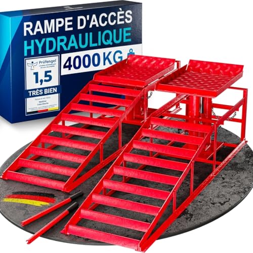 WERKTHOR Rampe de Levage Voiture Hydraulique [RougeLot de 2] – Rampes Voiture avec Soupape de Sécurité Jusqu’à 4T – Rampe Voiture Réglable en Hauteur...