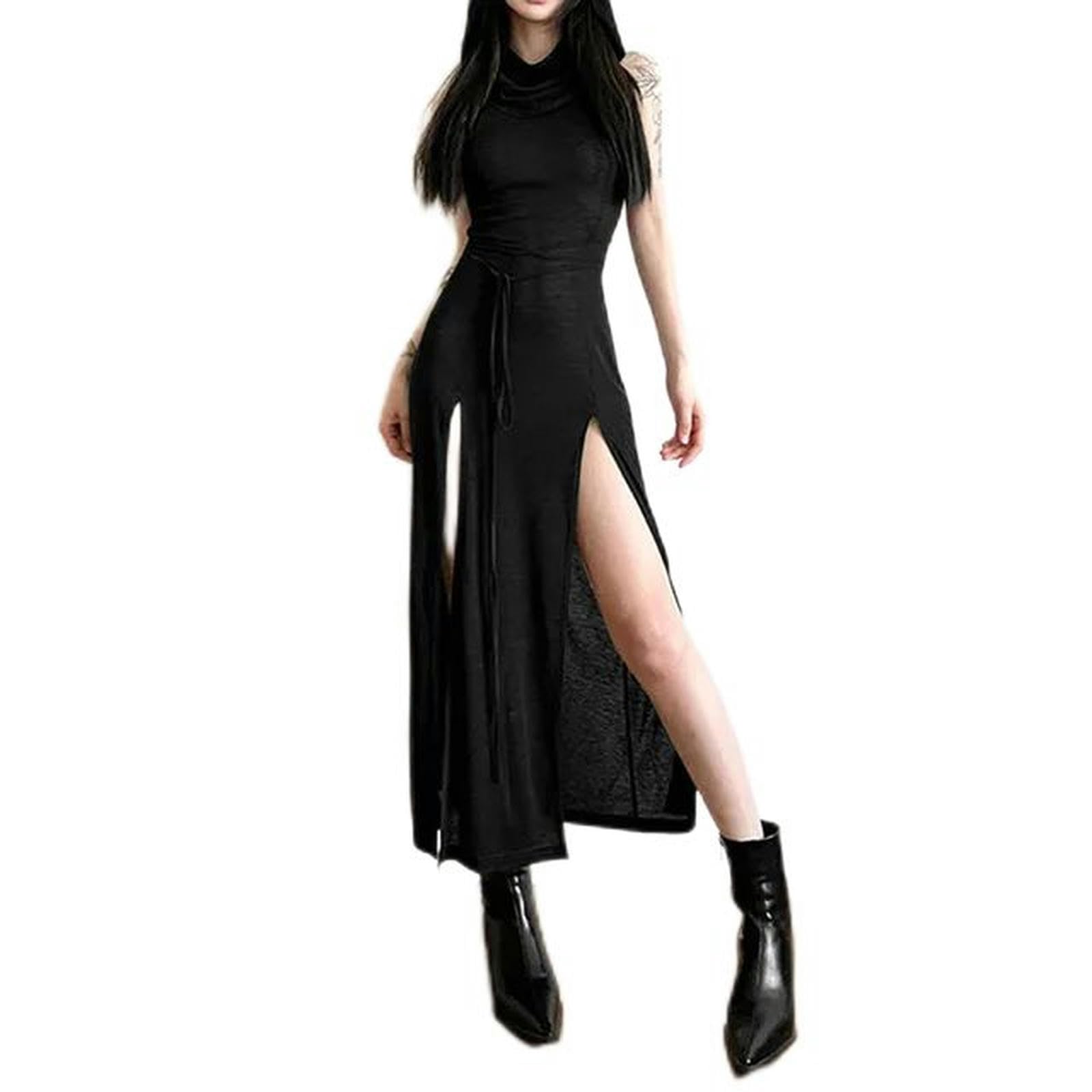 2023 Retro Dark Gothic Desert Walker Hooded Dresses Y2k Punk
