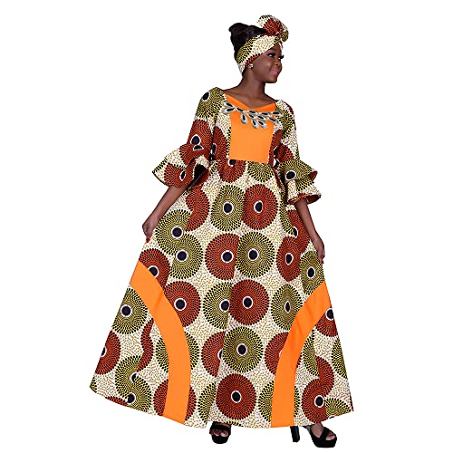 Image of iooiooi Womens African Print Party Maxi Dress Tradition Dashiki Ankara Long Dress & Headwrap