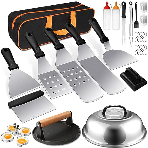 Comparison: Best Griddle Accessory Kit 11 Griddle Accessories Kit, Terlulu 29 PCS Flat Top Grill Accessories for Blackstone and Camp Chef, Metal Spatula Set with Burger Press, Melting Dome, Scraper, Tongs, Carry Bag for Outdoor Grilling BBQ