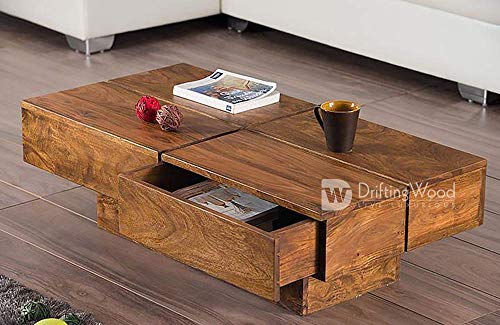 Image of DRIFTINGWOOD Sheesham Wood Tv Stand /Coffee Table for Living Room | with 2 Drawers and Storage | Natural Honey Finish