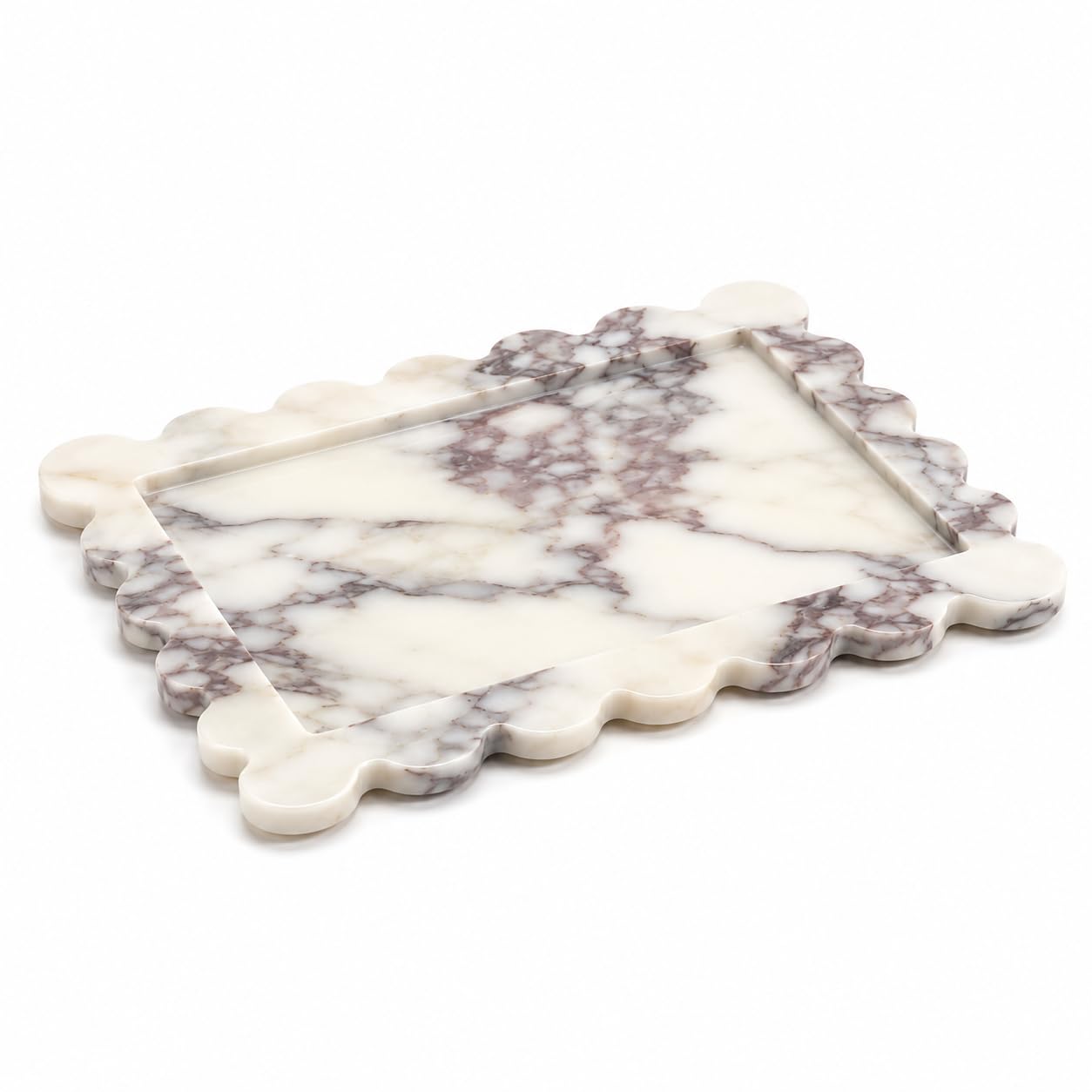 Bandeja de tocador de mármol natural, organizador de borde ondulado, 11.8 x 7.9 pulgadas | Grande de 30 x 20 cm, borde ondulado, mármol natural pulido, para joyas de perfume, solo 1 pieza