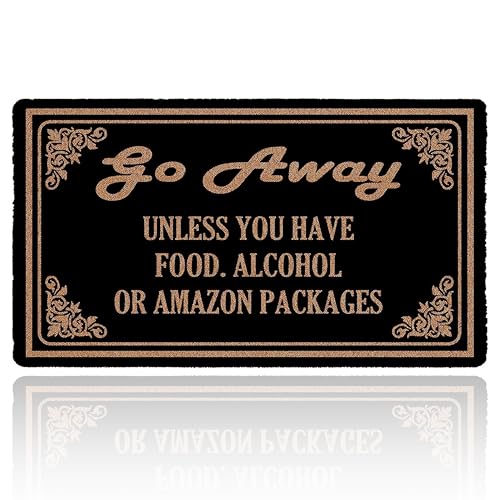 Funny Welcome Mat Go Away Unless You Have Food Or Amazon Packages Outdoor Indoor Doormat for Porch Front Door Entryway 30(W) X 17(L)