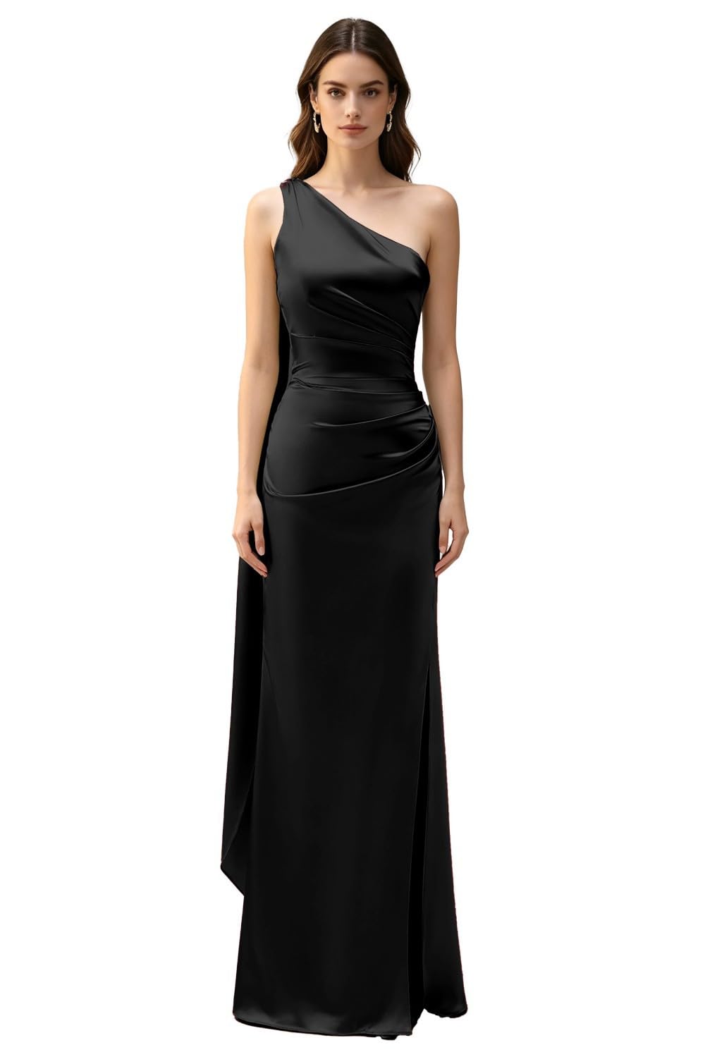 Vestido de satén para mujer, con un hombro descubierto, largo hasta el suelo, vestido de fiesta de graduación | Satén, vestido de fiesta, vestidos de dama de honor
