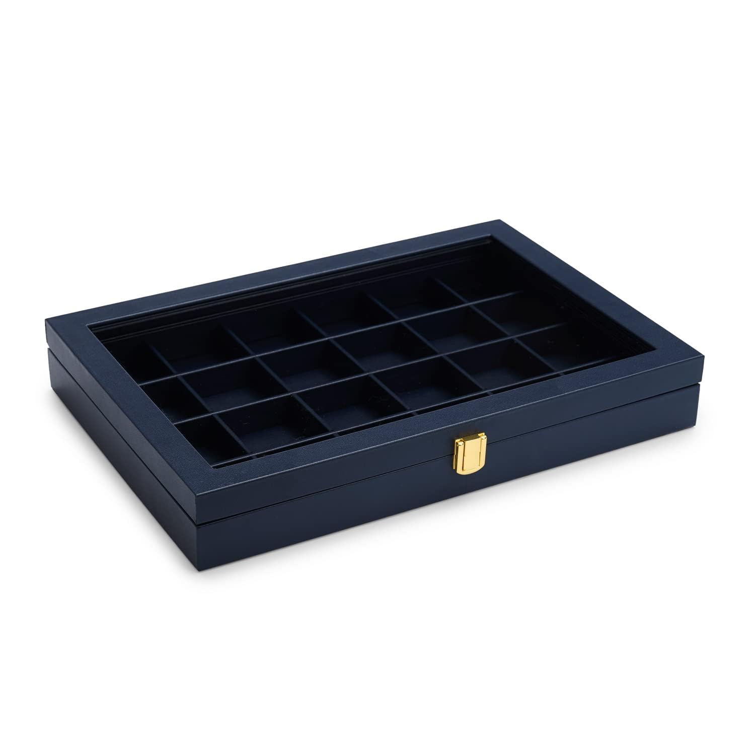 Portagioie Con 24 Scomparti, Scatola in Pelle E Coperchio Trasparente - Portagioie Con Chiusura A Chiave Per Ciondoli, Collane E Gioielli (blu)