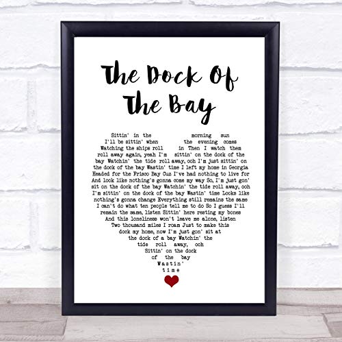 Impresión de música con texto en inglés "Sittin' On The Dock Of The Bay White Heart Song" Framed Brushed Gold Medium