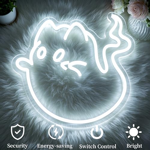 Image of Cat Ghost Neon Sign Led Neon Lights Neon Signs for Wall Decor Light Up Sign for Birthday Party Club Gift