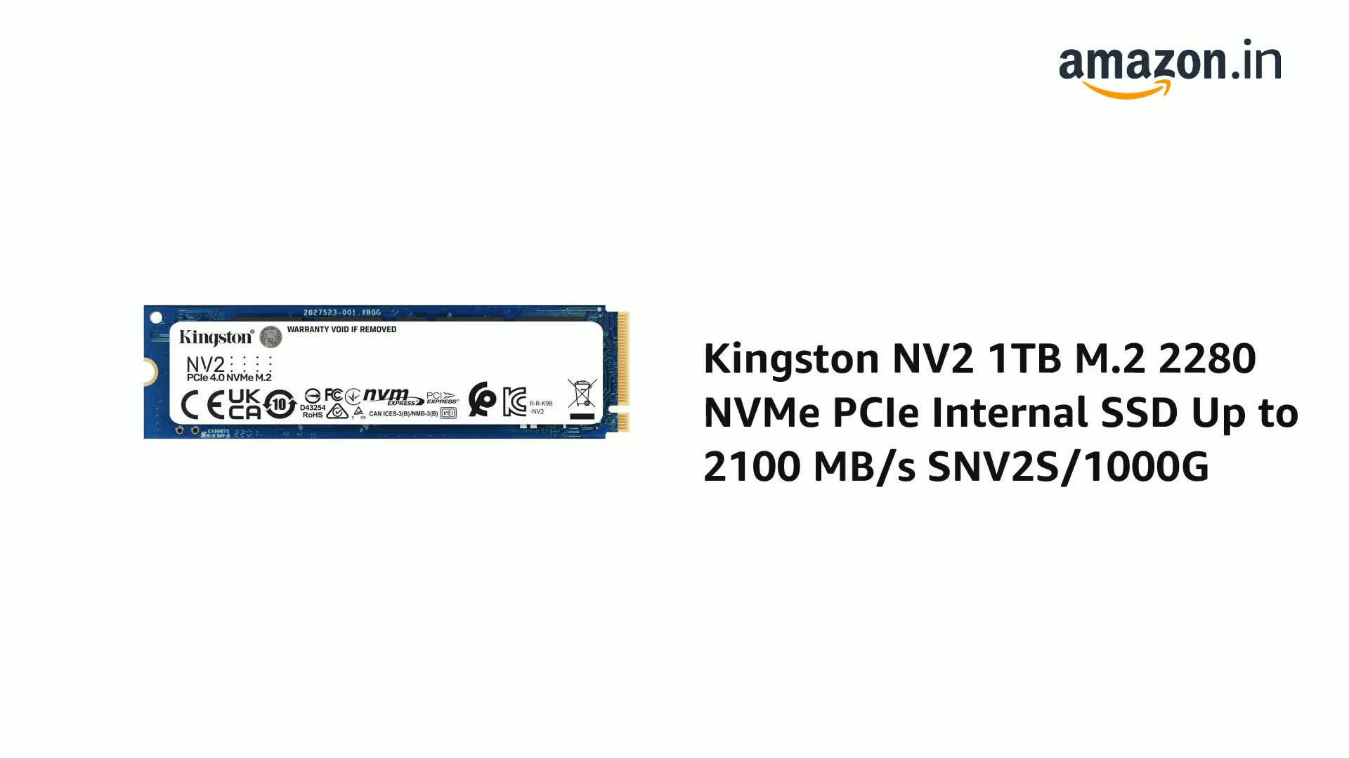 Amazon.in: Buy Kingston NV2 1TB M.2 2280 NVMe PCIe Internal SSD Up