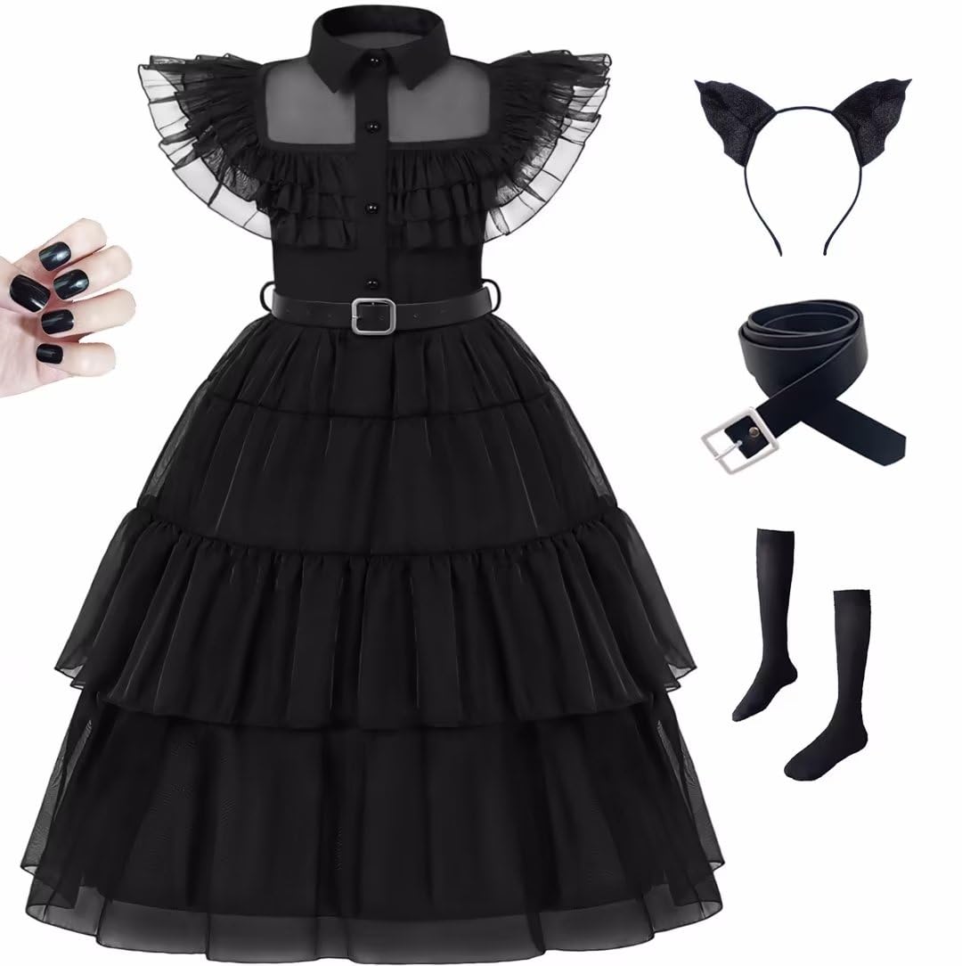 SZ-TONDA Wednesday Addams Costume Dress Girls