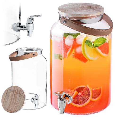 KADAX Dispenser per bevande da 5,6 litri, distributore di limonata con rubinetto e coperchio, grande erogatore di acqua in vetro, dispenser di succo, contenitore per bevande, contenitore in vetro