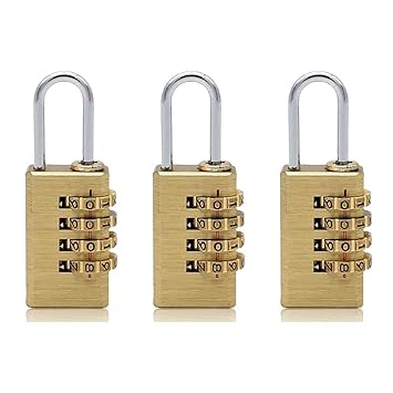 Volo 4 Digit Brass Re-Settable Combination Padlock/Password Lock/resettable Combination Lock for Travel Bags, Travel Lock, Luggage Lock (Pack of 3)