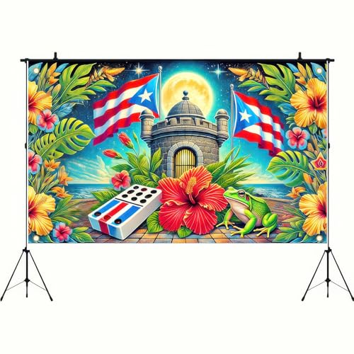 Image of BlissYard Puerto Rico Flag Banner Frog Party Decor Party Photography Background 71 x 43 inch Indoor Outdoor Decorations Puerto Rico Events Festivals Wall Banner for Home and Events