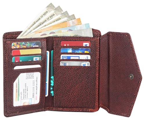 Image of WildHorn Genuine Leather Ladies Wallet - Elegant Women's Clutch Purse with 10 Card Slots, Perfect for Daily Use (Bombay Brown)