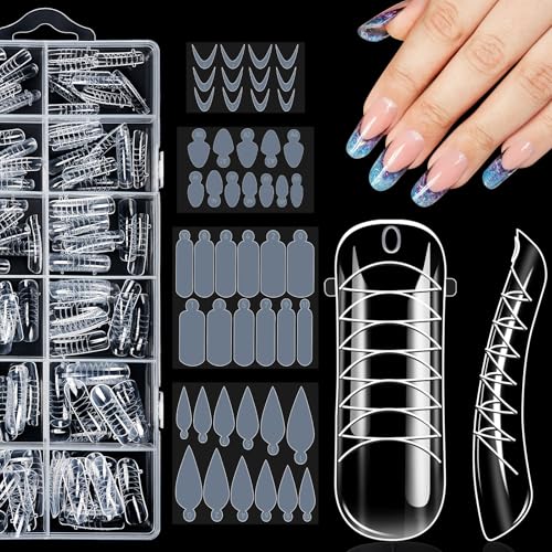 Becellen 120 Piezas Moldes Uñas Set, Transparente Manicura Extensión con 48 Película Kit Moldes Uñas Duales Acrilicas Stiletto Nail Mold Polygel Moldes Uñas para Manicura Arte Uñas