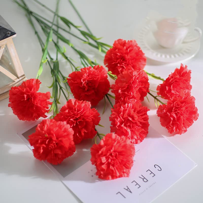 desikaky 造花 カーネーション 6本セット シルクの造花 一輪の花 世話なし 枯れない花 人工観葉植物 花瓶挿し フラワーアレンジメント 部屋飾り インテリア装飾 母の日 敬老の日 ギフト花 (レッド 6本)
