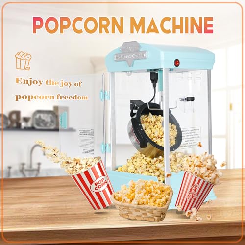 Image of 8oz Countertop Popcorn Machine, Popcorn Maker Machine with Steel Kettle, Tabletop Pop Corn Machine Includes 3 Scoops, Theater Style Popper for Home Movie Night, Concession Stand, Blue