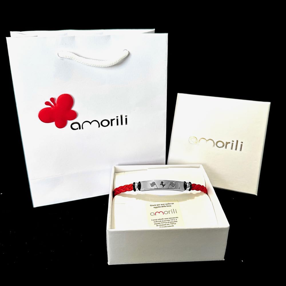Bracciale con cavallino rampante cavalluccio uomo acciaio inox e pelle